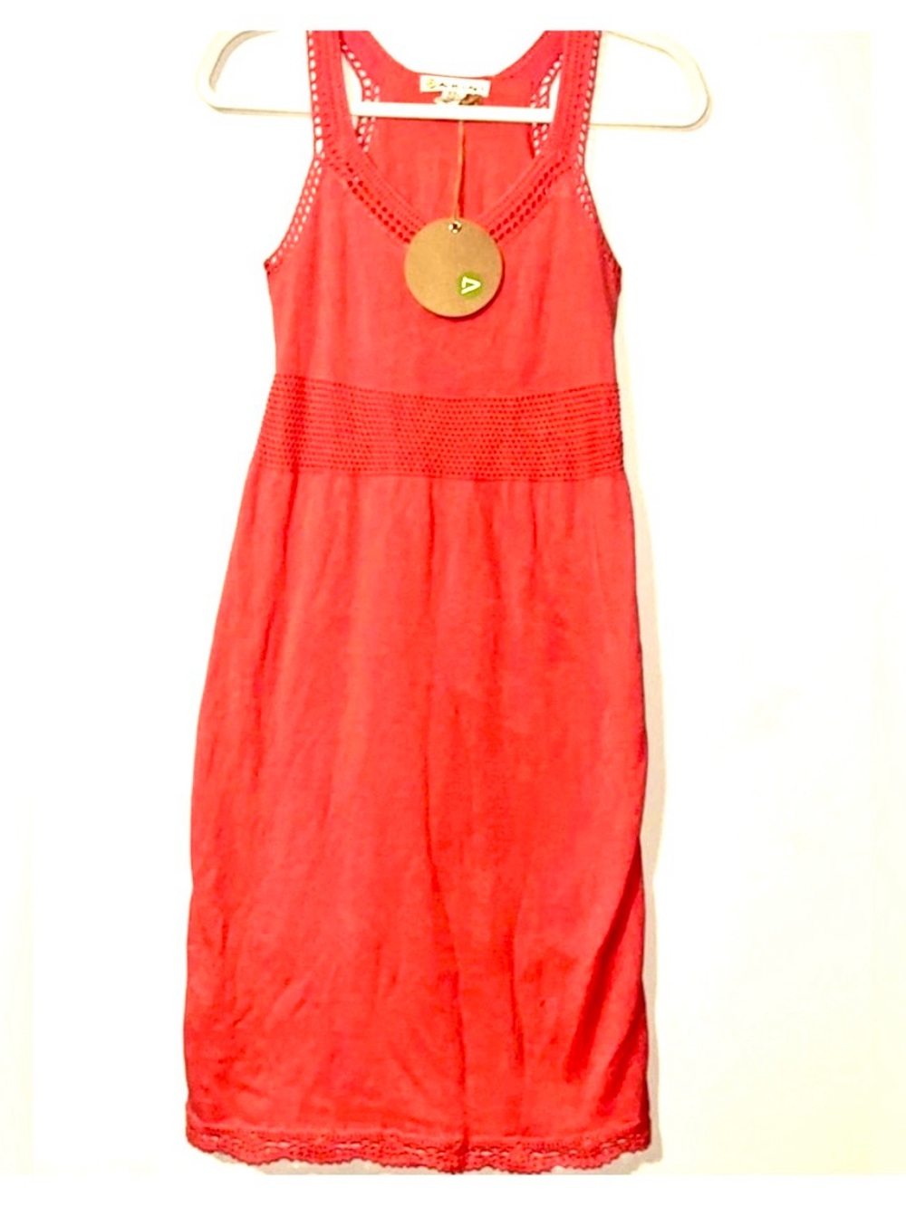 NWT Dakini - Anthropology Coral Dress Racerback crochet midi. Size XS/S